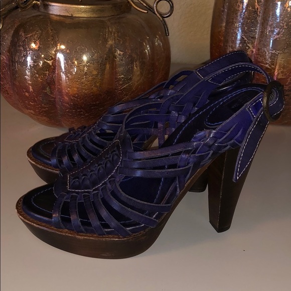 Frye Joy Huarache Deep Purple Heels Sandals Sz.7.5 - Picture 4 of 6